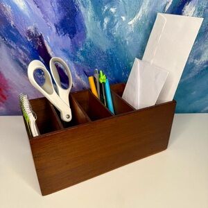 Wood Shelf Letter Organizer Desk Supply Cubby 6 Slot Vintage Small Handmade Box
